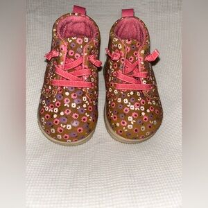 Carter's Brown Floral Baby Shoes with Pink Laces